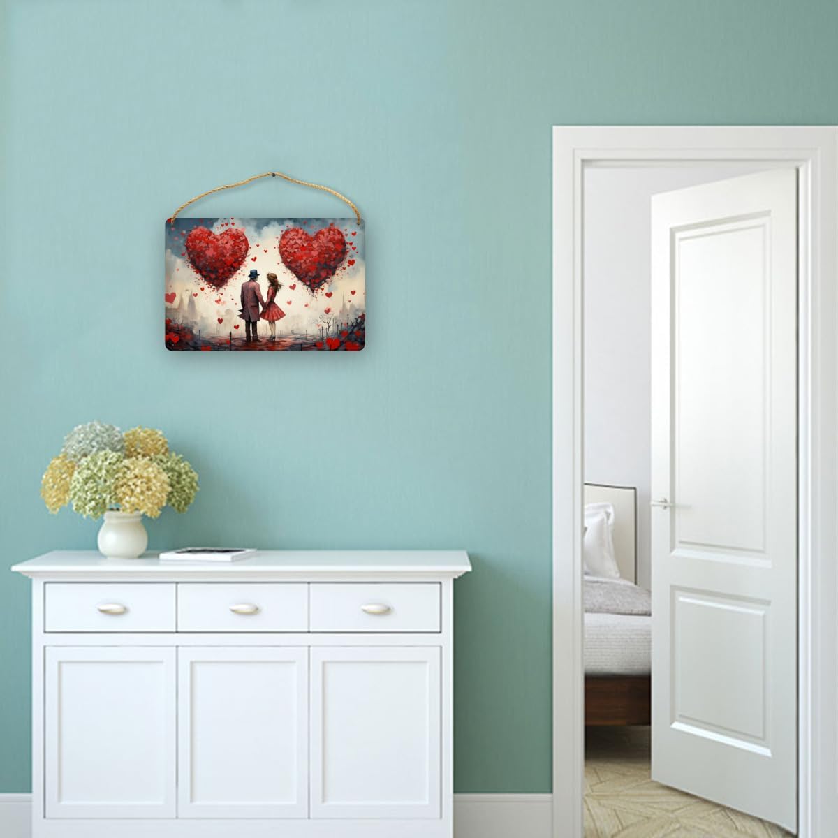 Urban Love Oasis Floating Hearts Wooden Wall Art 8x12 Inch