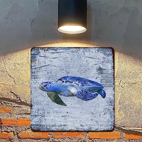 Coastal Ocean Theme Blue Sea Turtle Wall Sign 15x15in