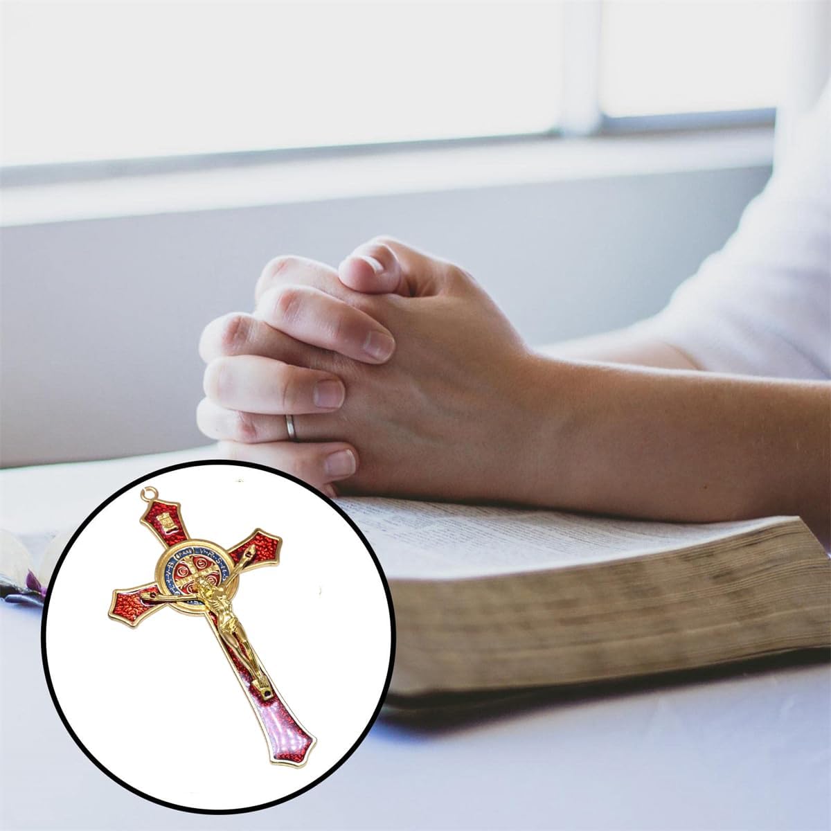Saint Benedict Red Enamel Wall Cross Protection Decoration