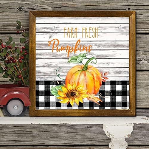 Farm Fresh Pumpkin Wooden Framed Sign 12x12 inch