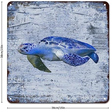 Coastal Ocean Theme Blue Sea Turtle Wall Sign 15x15in