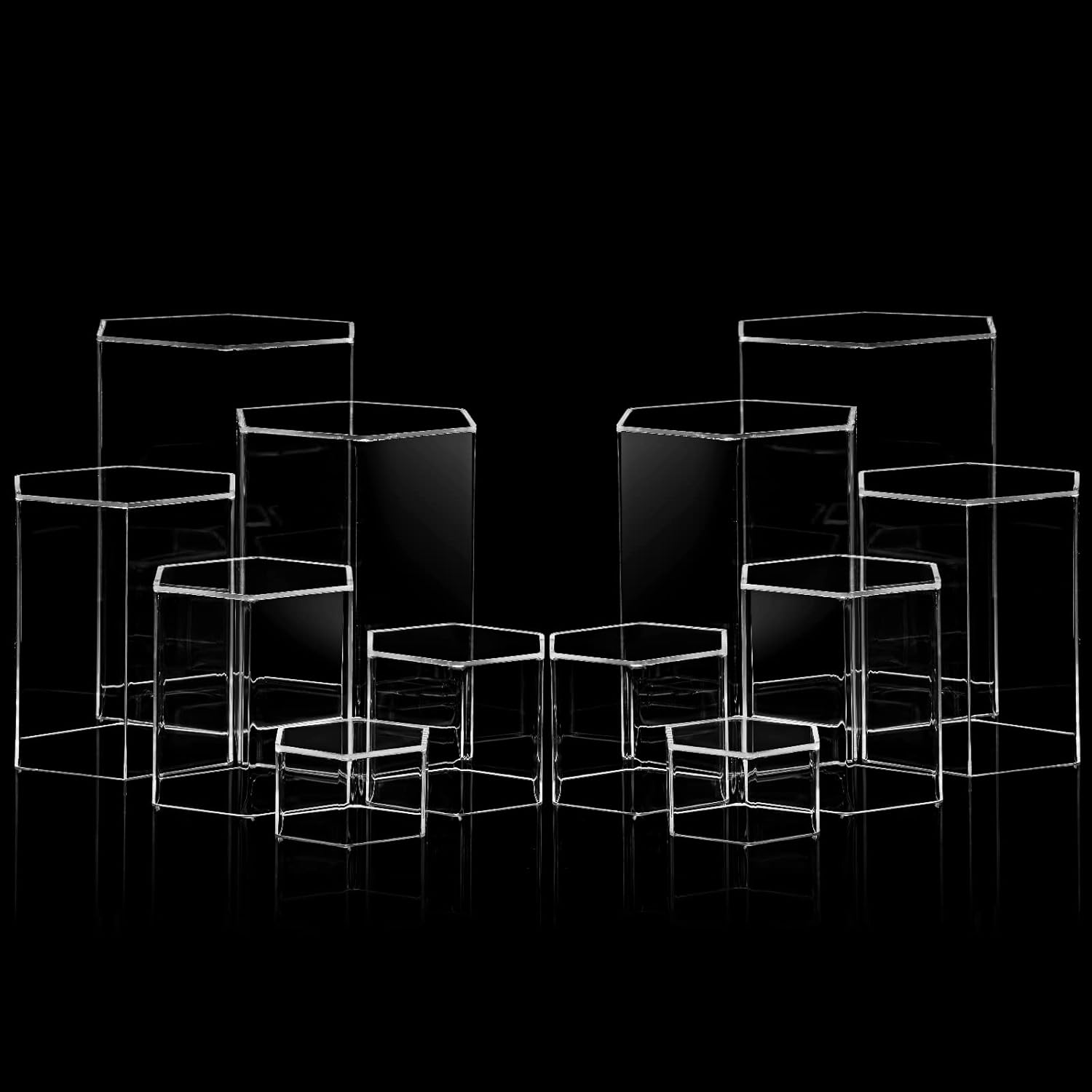Jetec Hexagonal Jewelry Display Risers 6 Sizes Clear 12 Pieces