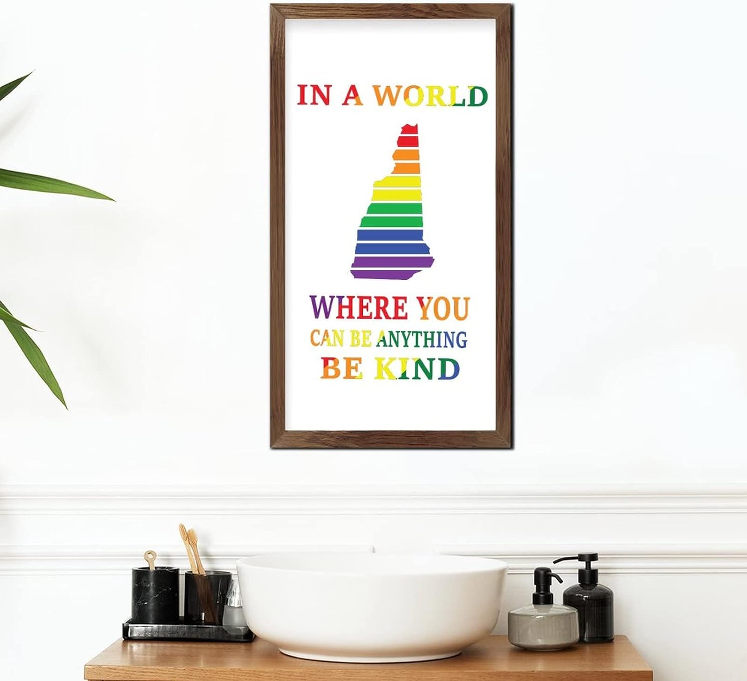 Rainbow New Hampshire Map Wood Framed Sign 22x12