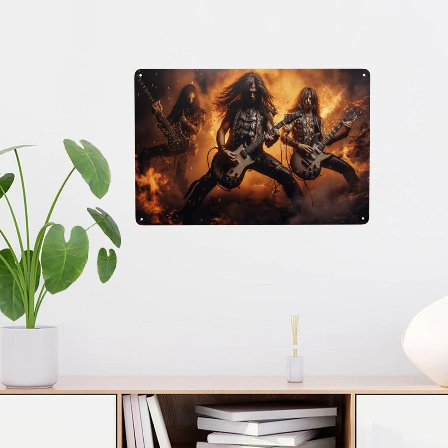 Blazing Metal Guitar Wall Art Sign 12x16inch