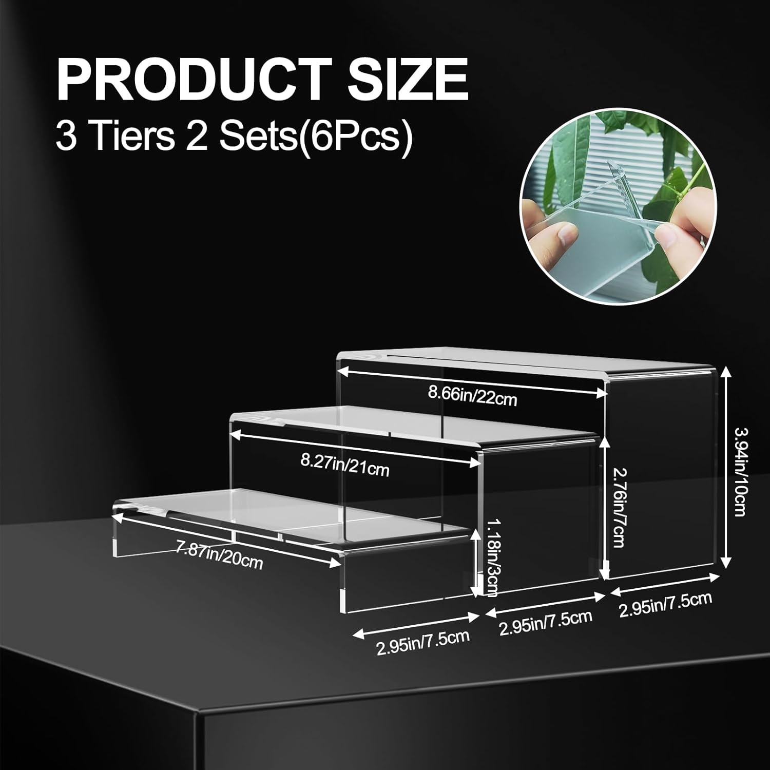 6 Piece Clear Acrylic Display Risers 3 Tier Stand