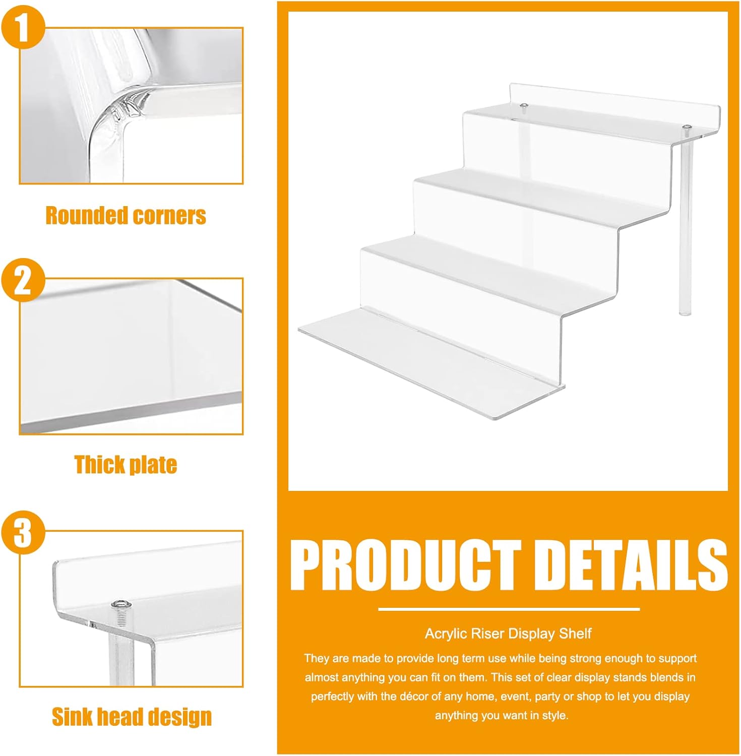 4 Tier Acrylic Riser Display Shelf - 2 Sets Clear Organizer Stand