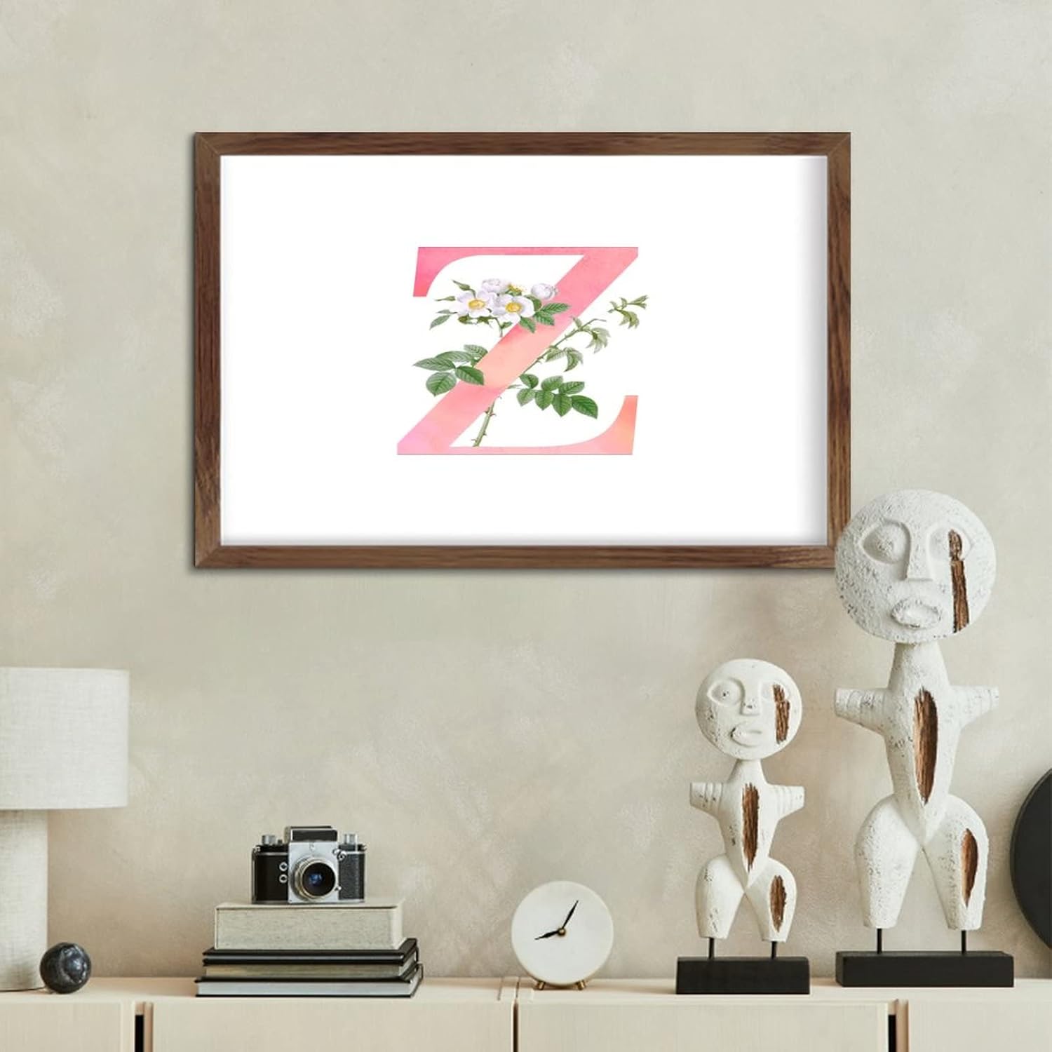 Pink Monogram Initial Z Wood Framed Wall Decor Sign