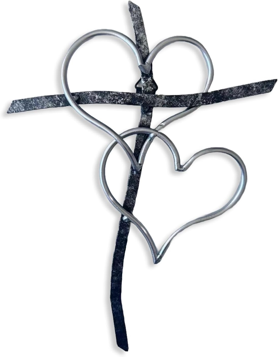 Taprion Silver Heart Cross Wall Art - 10 Inch Religious Decor