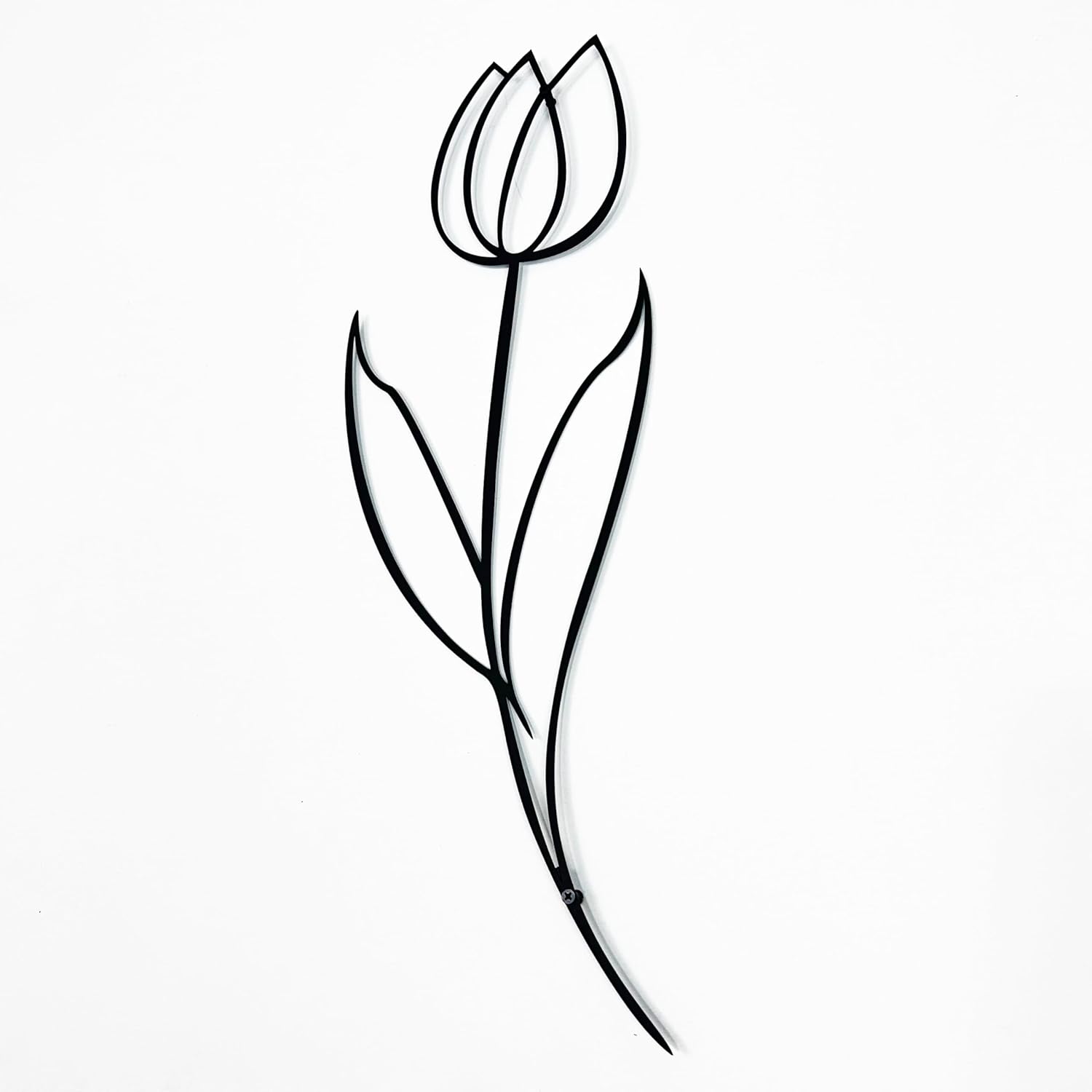 Minimalist Floral Metal Wall Sculpture Modern Tulip Design - 24x8 Inches