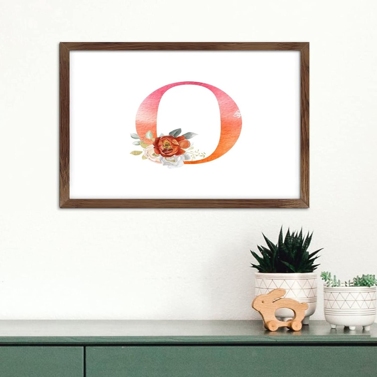 Cute Wooden Monogram Sign with Flowers Pattern