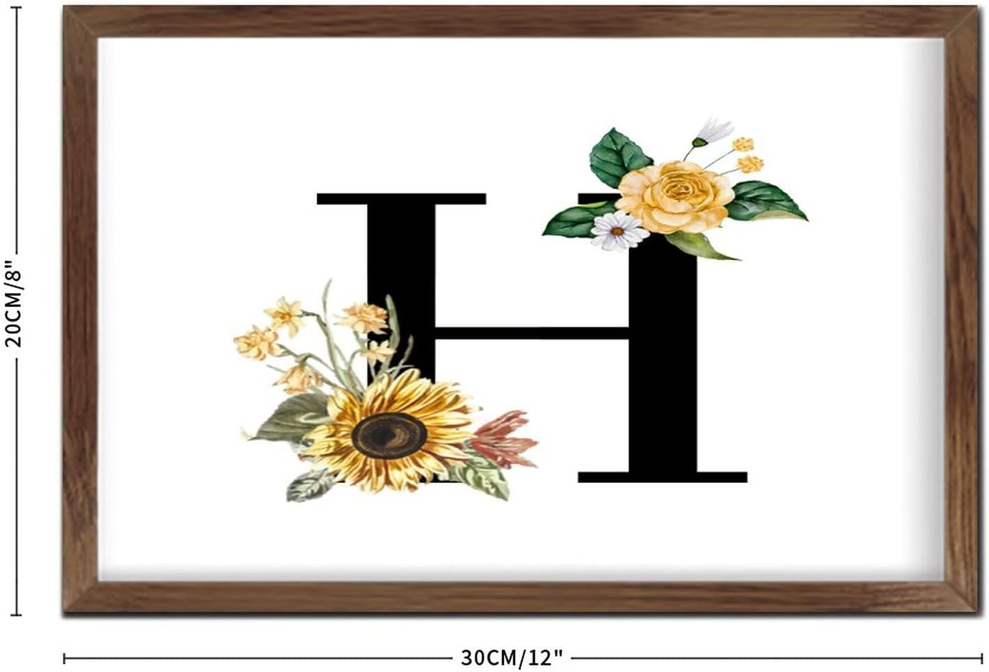 Black Monogram H Wood Framed Wall Sign Primitive Decor