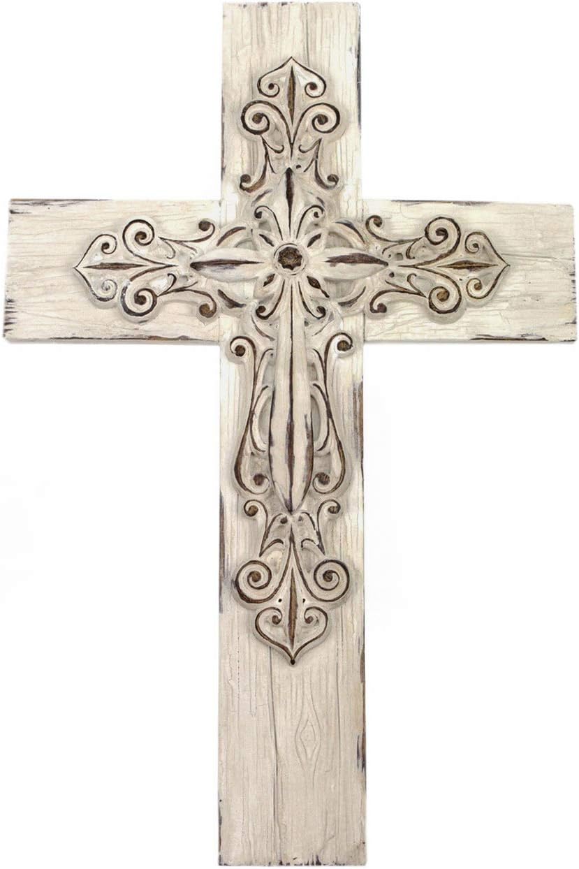 Comfy Hour Layered Wall Cross in White Wood