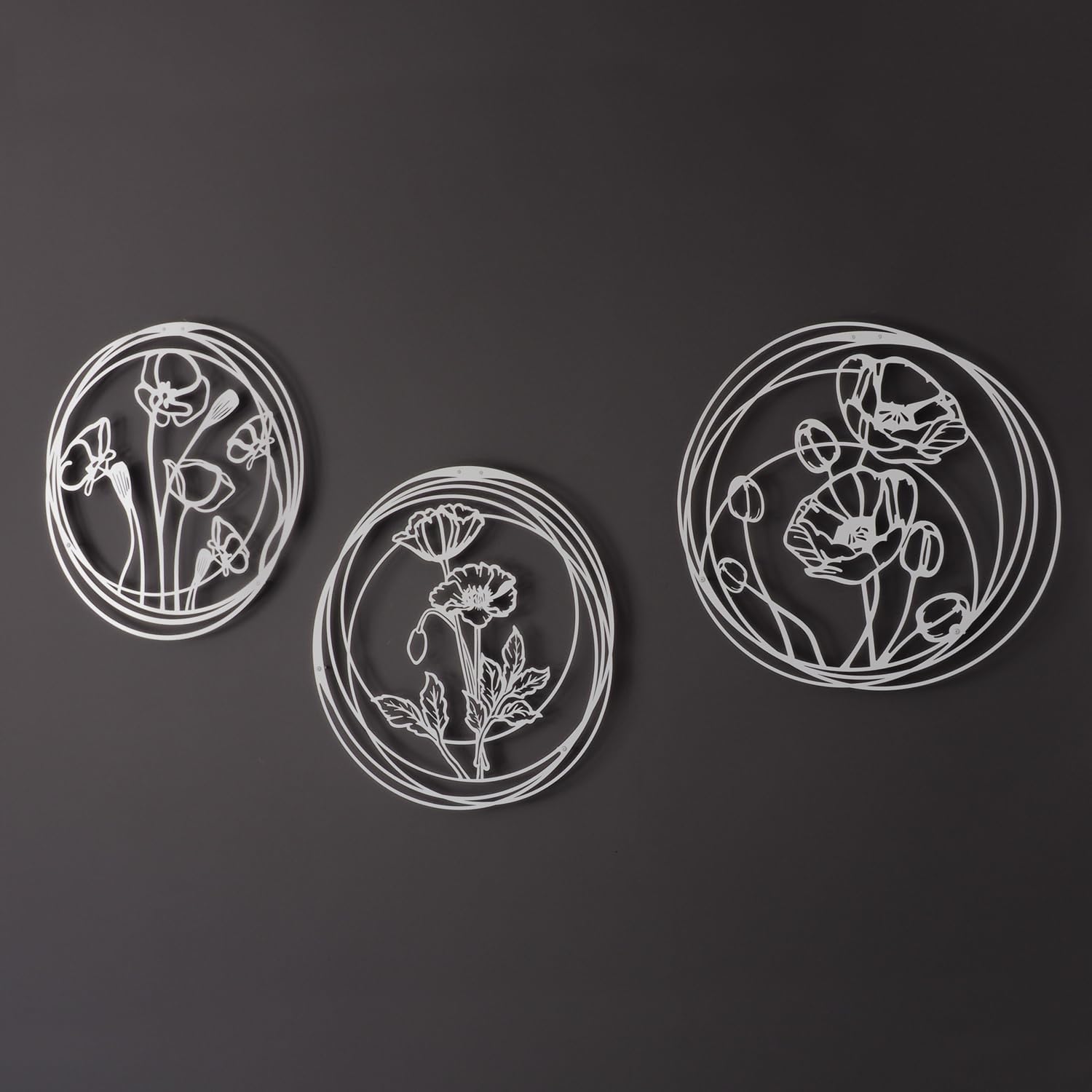 Poppy Flowers Metal Wall Art 3 Piece Set