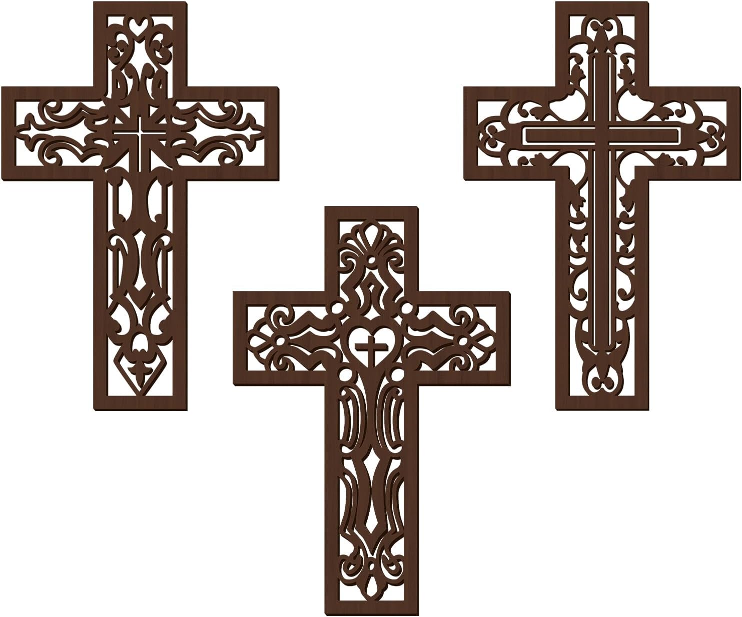 Bnesi 3 Pcs Wooden Cross Wall Decor Brown Crosses
