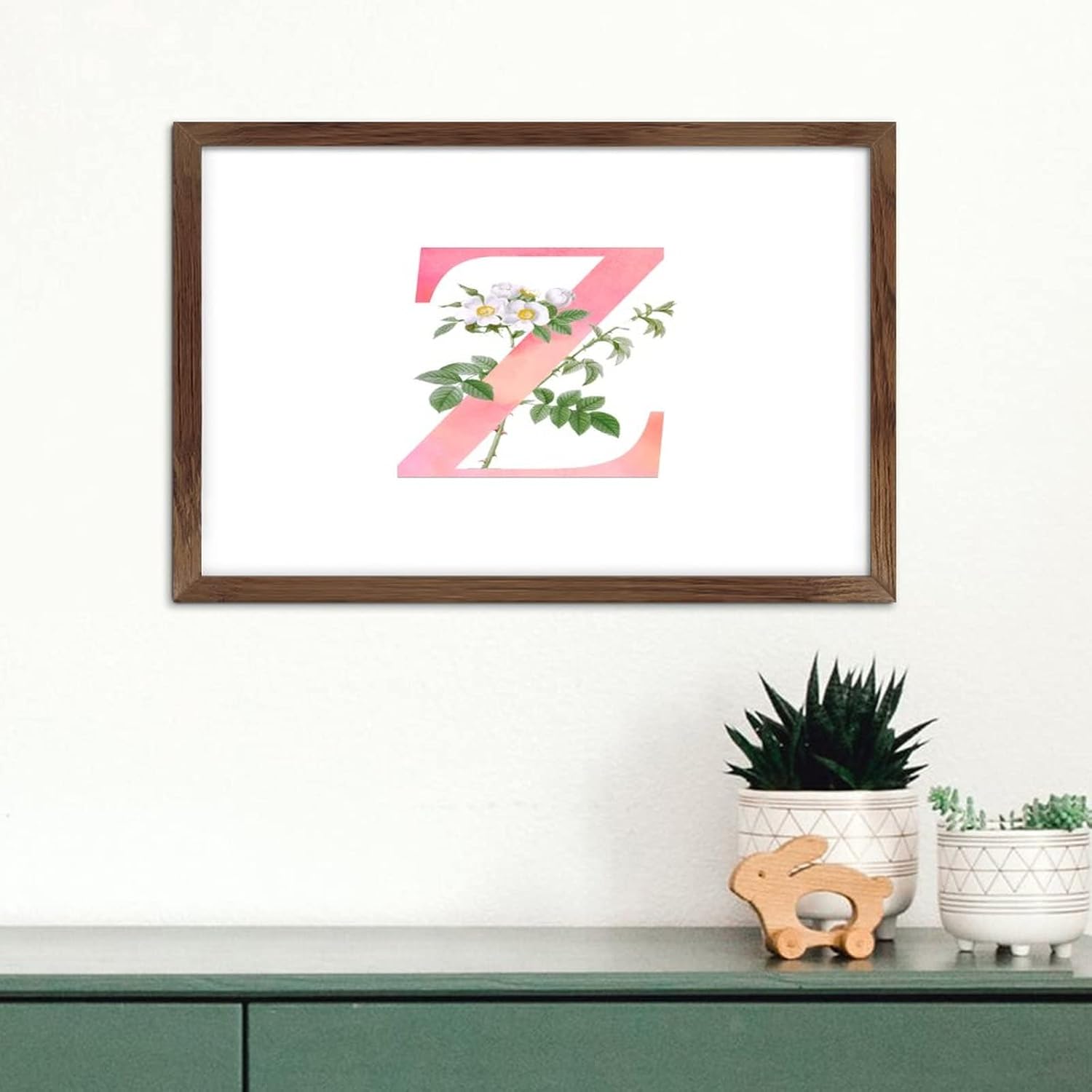 Pink Monogram Initial Z Wood Framed Wall Decor Sign