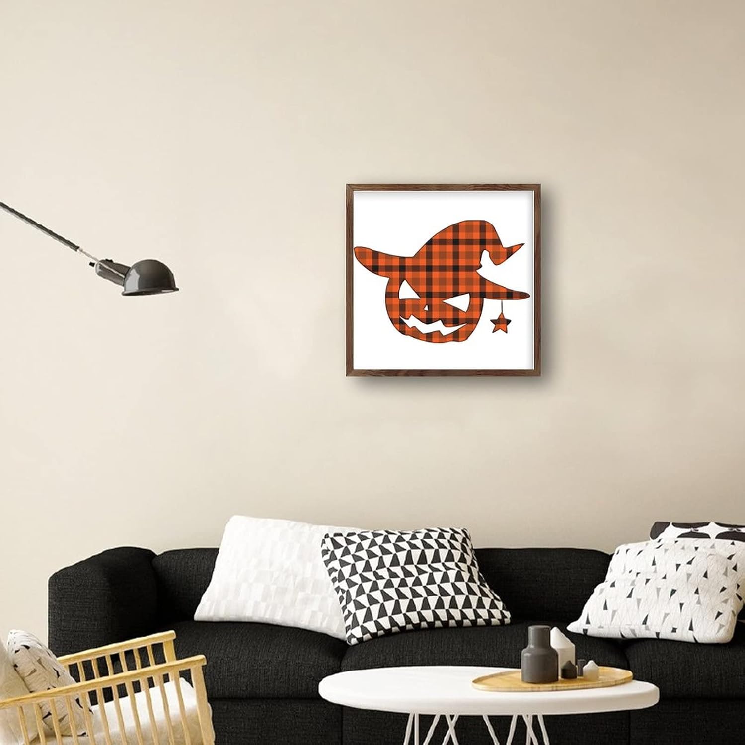 COCOKEN Halloween Pumpkin Yellow Plaid Wall Art Decor