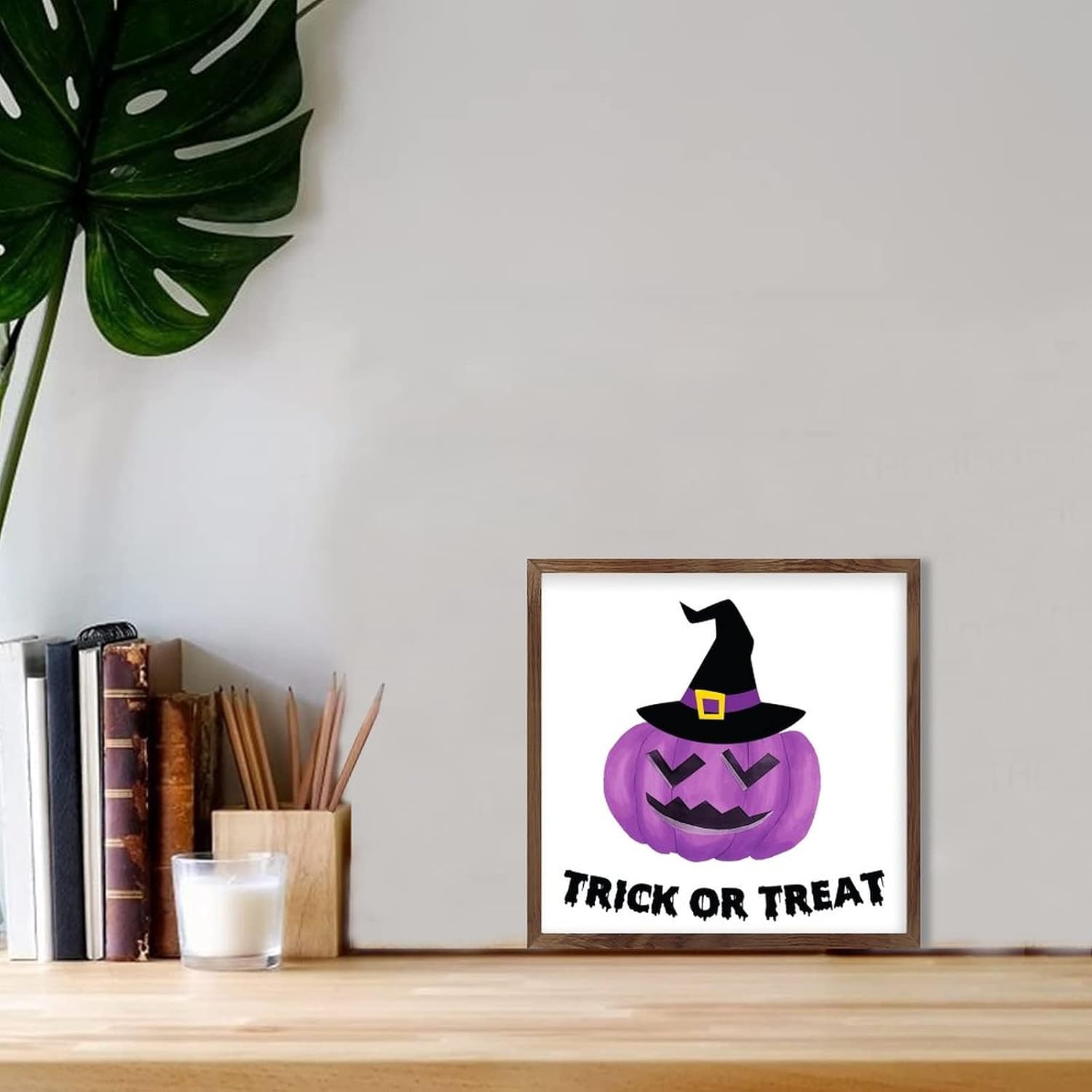 Trick Or Treat Wooden Plaque with Frame 7x7