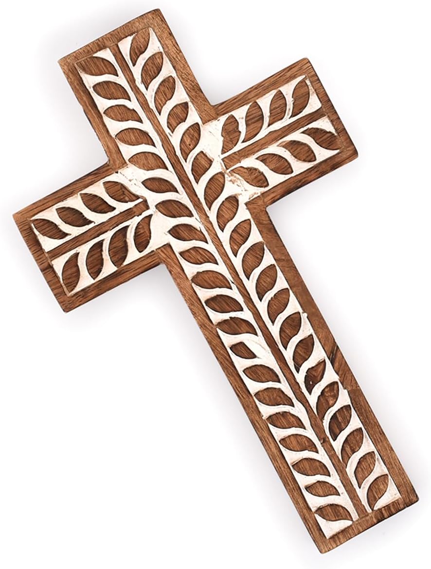 NIRMAN Mango Wood Religious Cross Wall Hanging Decor
