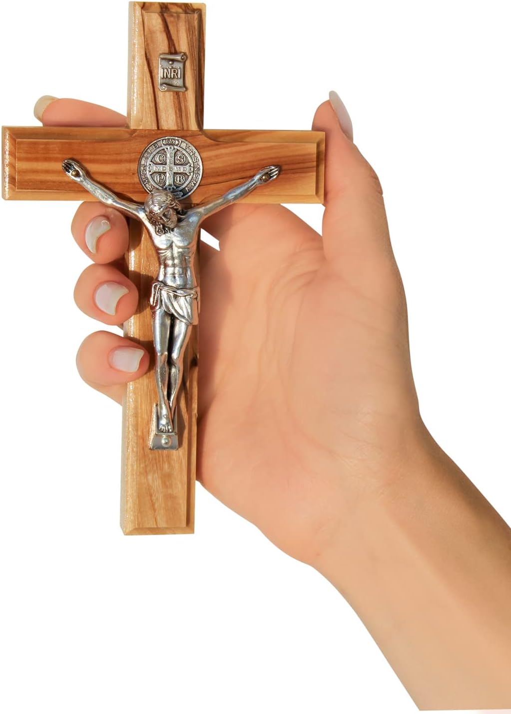 St Benedict Wooden Wall Cross in Olive Wood from Bethlehem