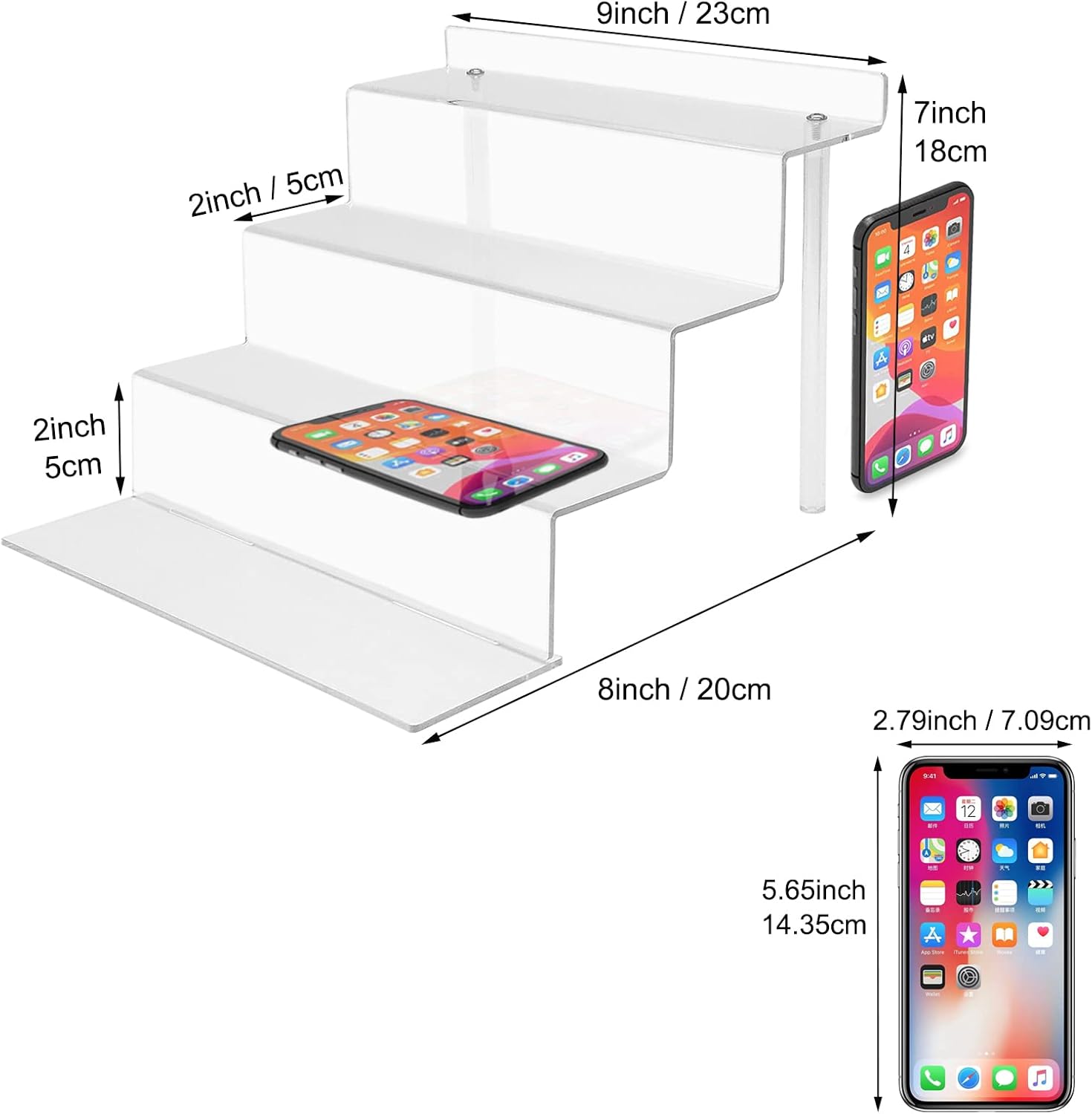 4 Tier Acrylic Riser Display Shelf - 2 Sets Clear Organizer Stand