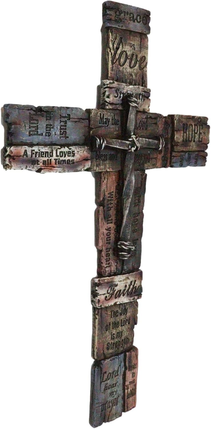 Ebros Gift Rustic Wall Cross Decor with Inspirational Words