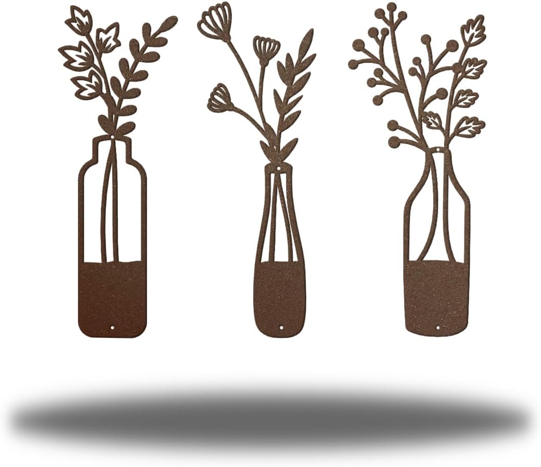3-Piece Metal Flower Wall Art - Rustic Farmhouse Rust Finish