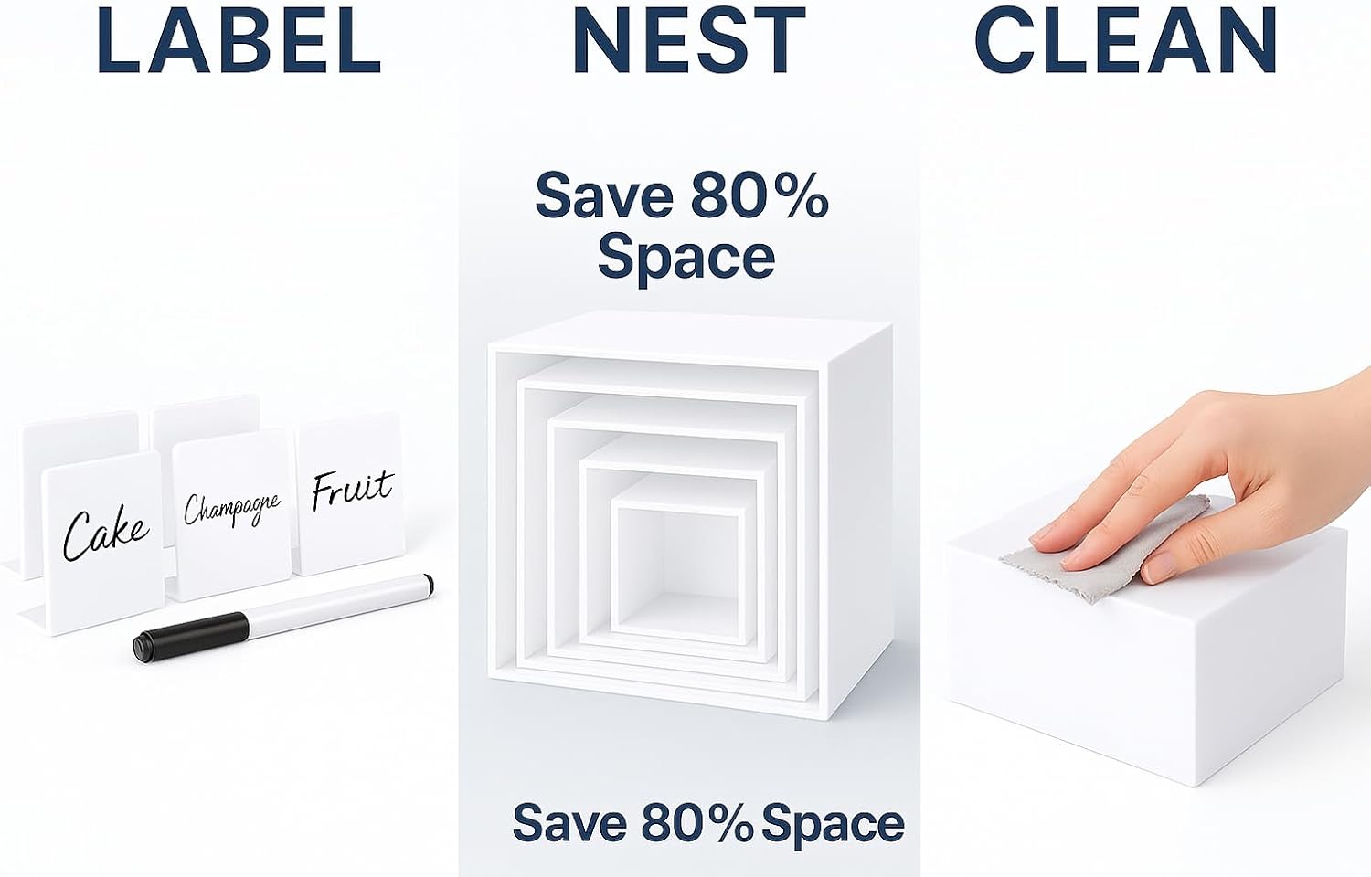 4 Piece White Acrylic Buffet Table Risers with Mini Sign Kit