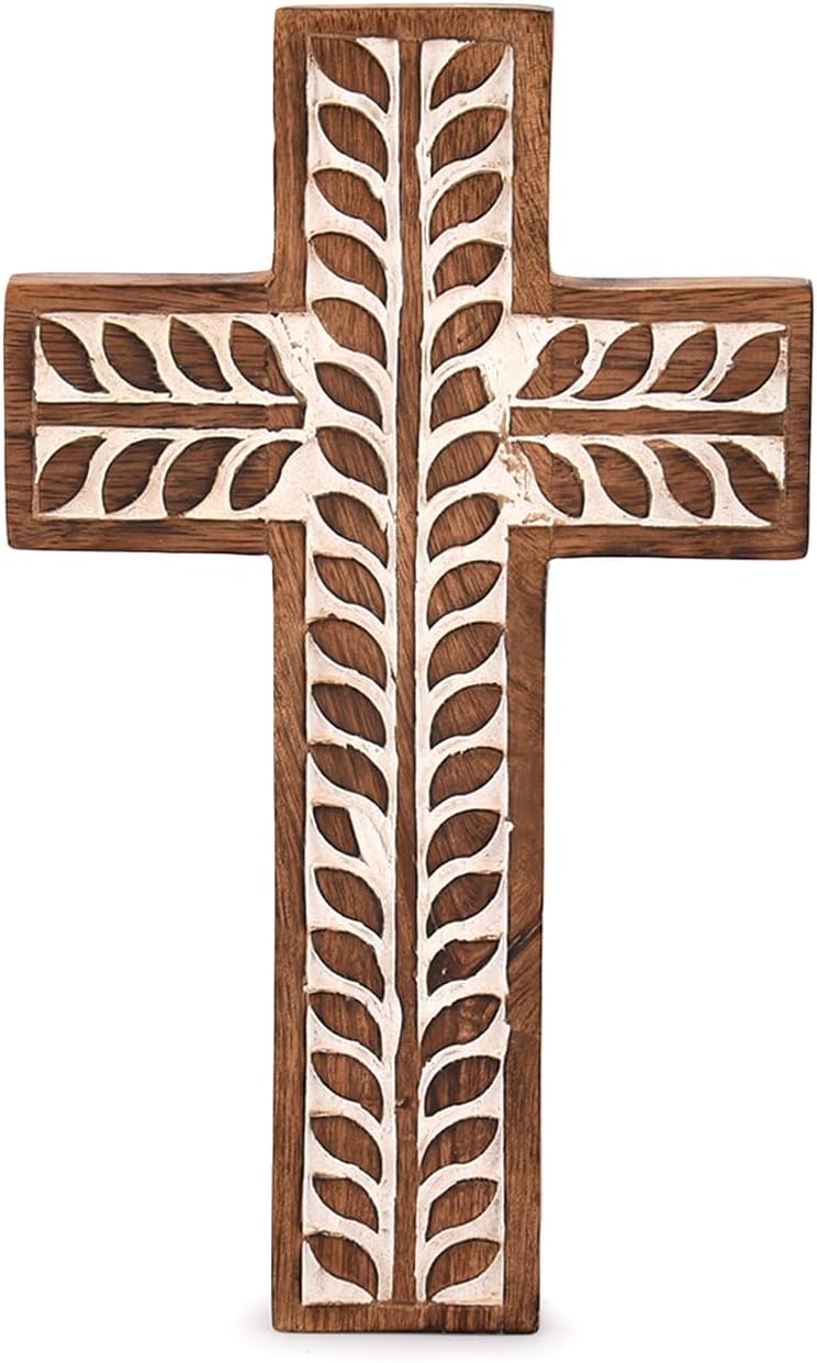 NIRMAN Mango Wood Religious Cross Wall Hanging Decor