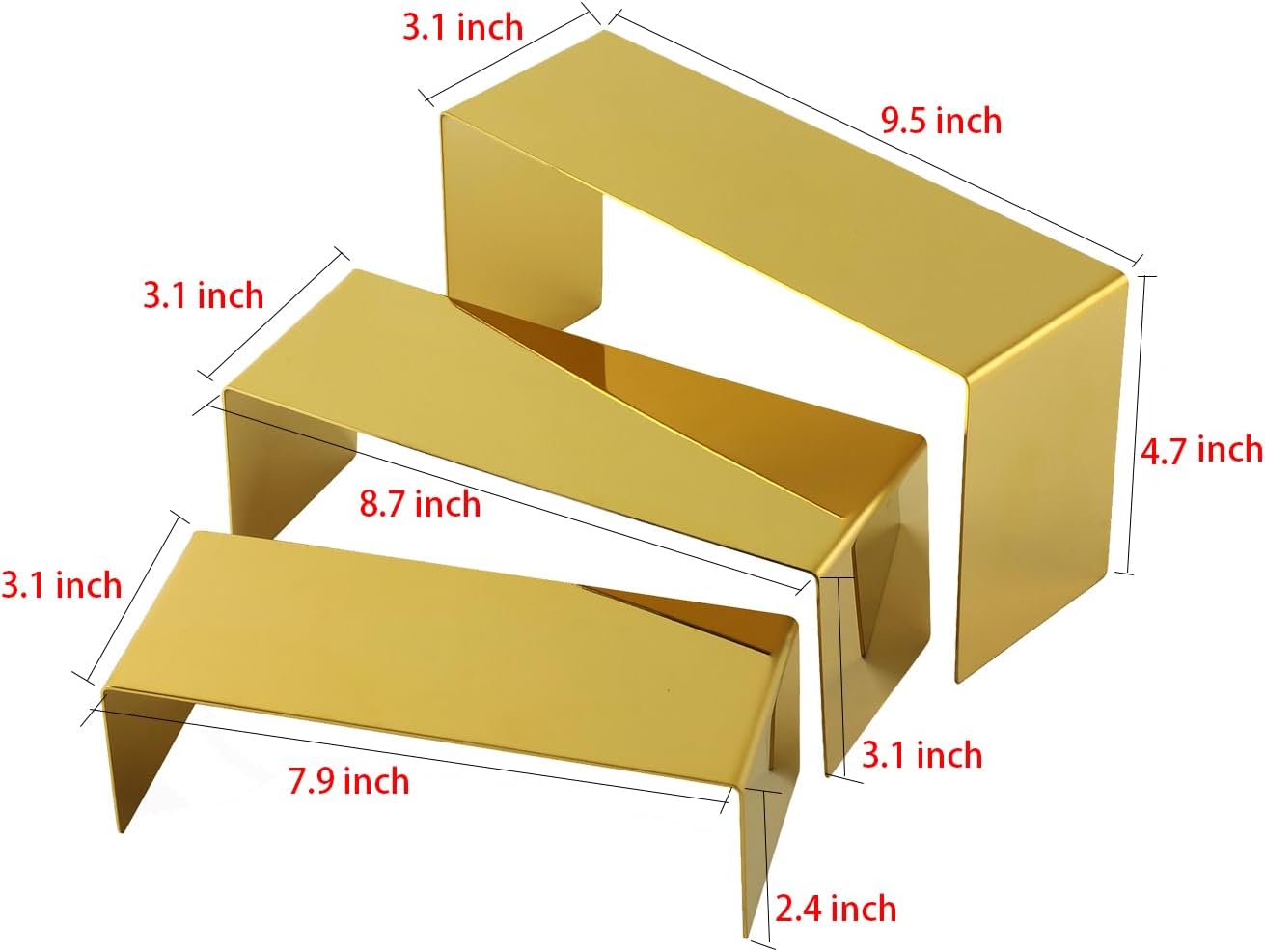 Three Gold Risers Display Stand for Handbags Shoes Jewelry