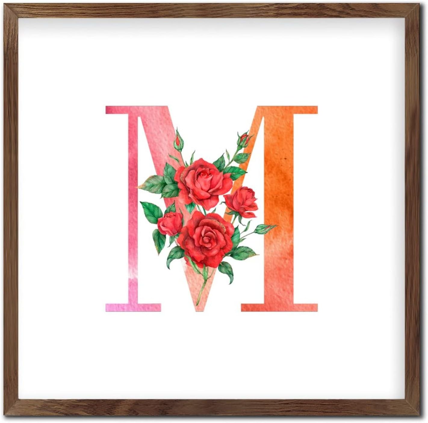 Red Monogram Initial Letter M Framed Wall Art Sign 1