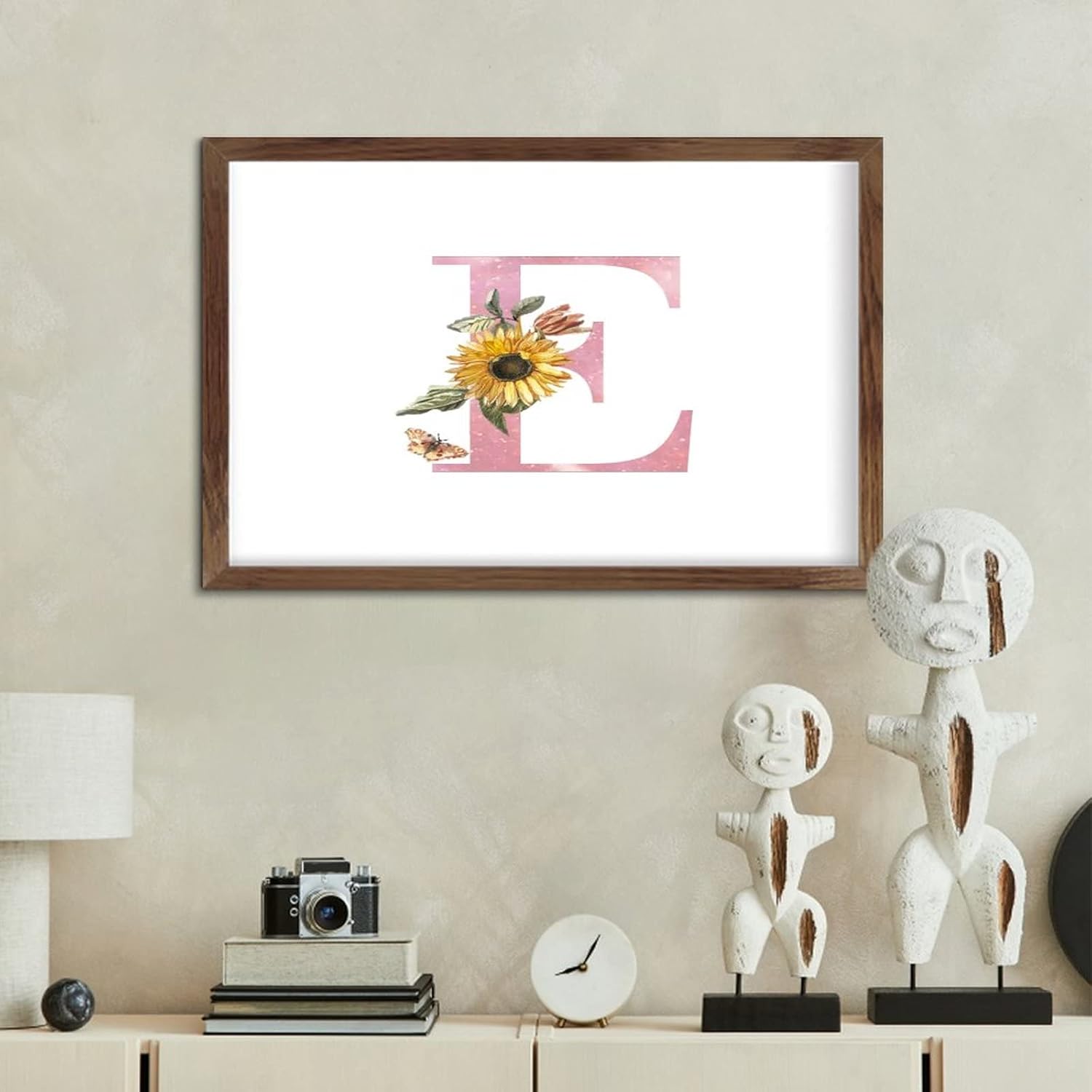 Nintydays Pink Monogram Initial Letter E Wooden Wall Sign