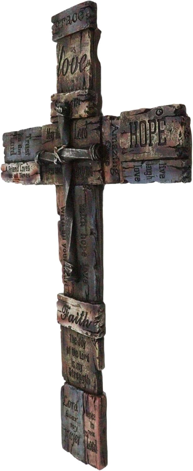 Ebros Gift Rustic Wall Cross Decor with Inspirational Words