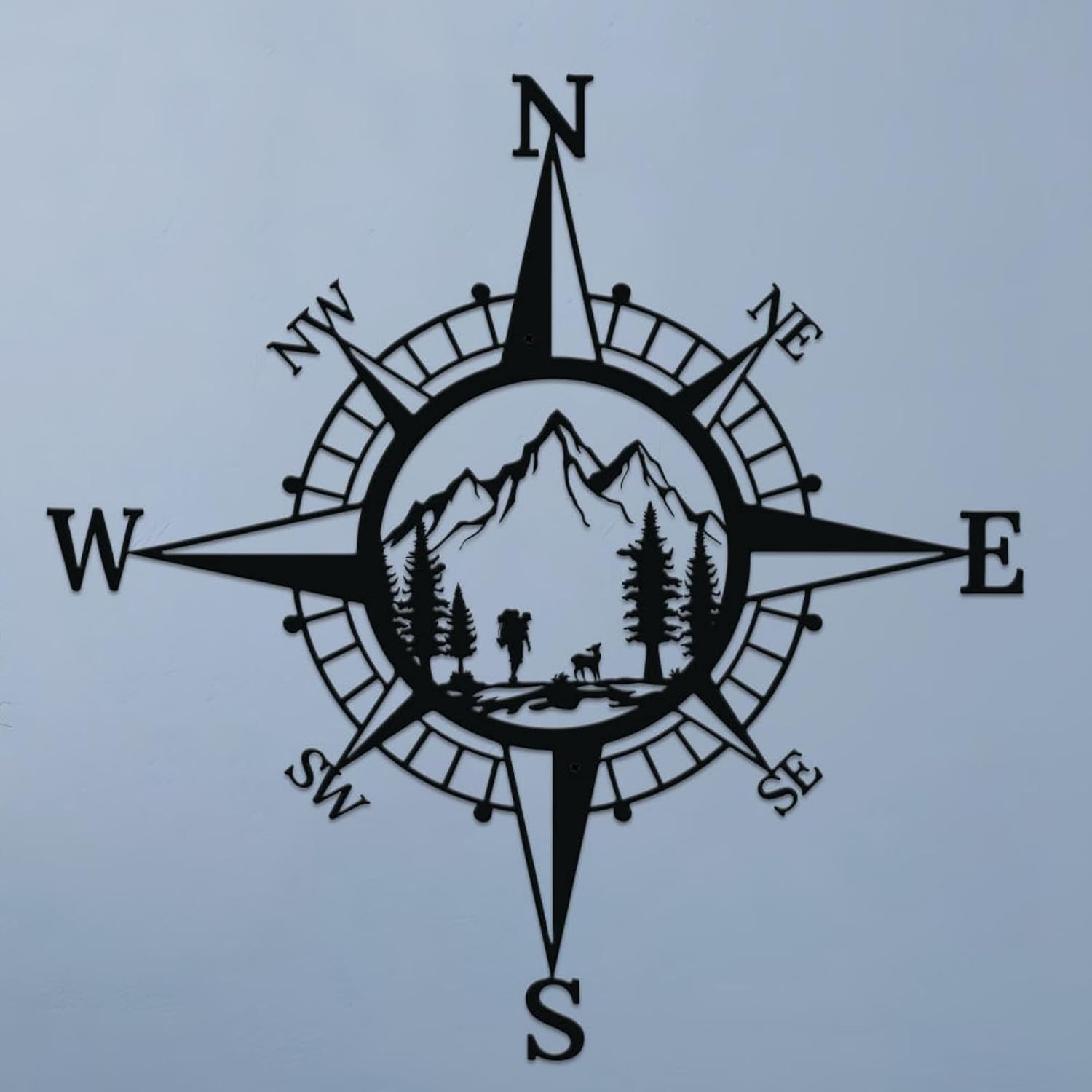 Ruelen 11 Inch Black Metal Mountain Compass Wall Decor
