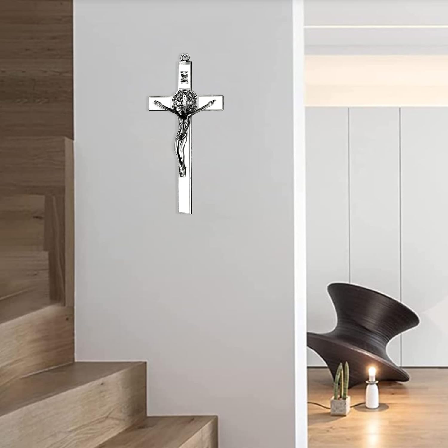 VINETEN Silver Enamel Crucifix Wall Cross - 8 Inch Spiritual Art