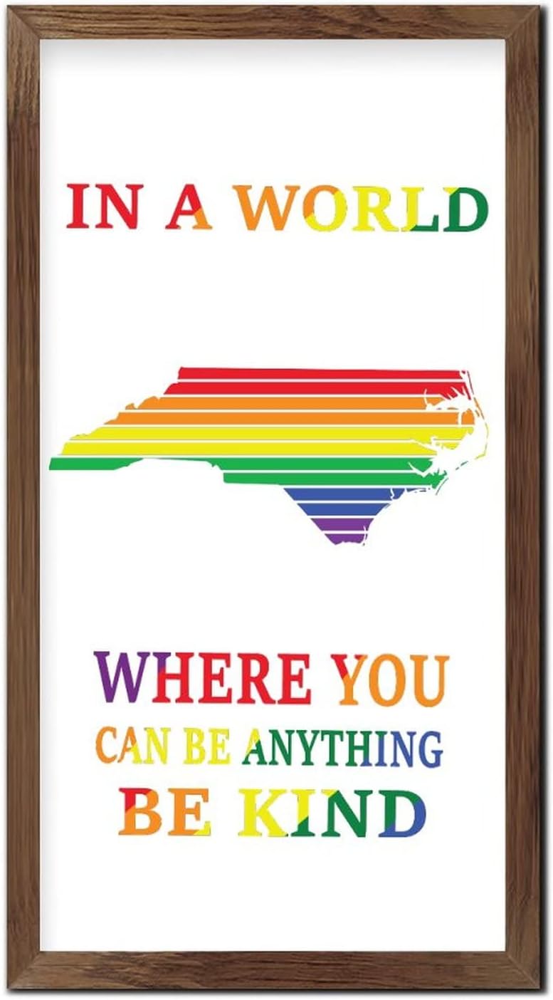 Rainbow NC Map Framed Wood Welcome Sign Farmhouse Decor