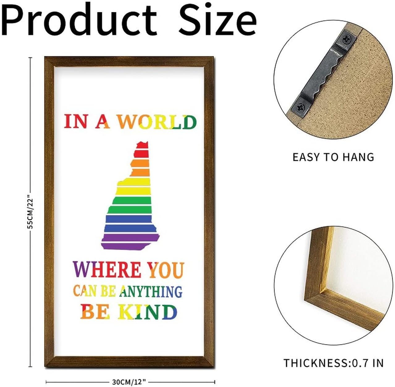 Rainbow New Hampshire Map Wood Framed Sign 22x12