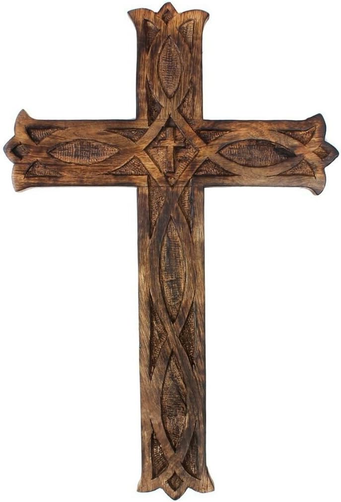 StoreKing Wooden Wall Cross Plaque 12 Inch Religious Decor