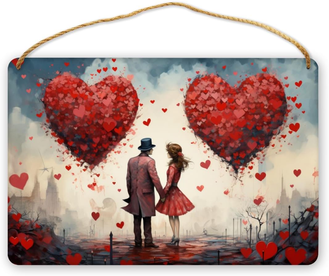 Urban Love Oasis Floating Hearts Wooden Wall Art 8x12 Inch