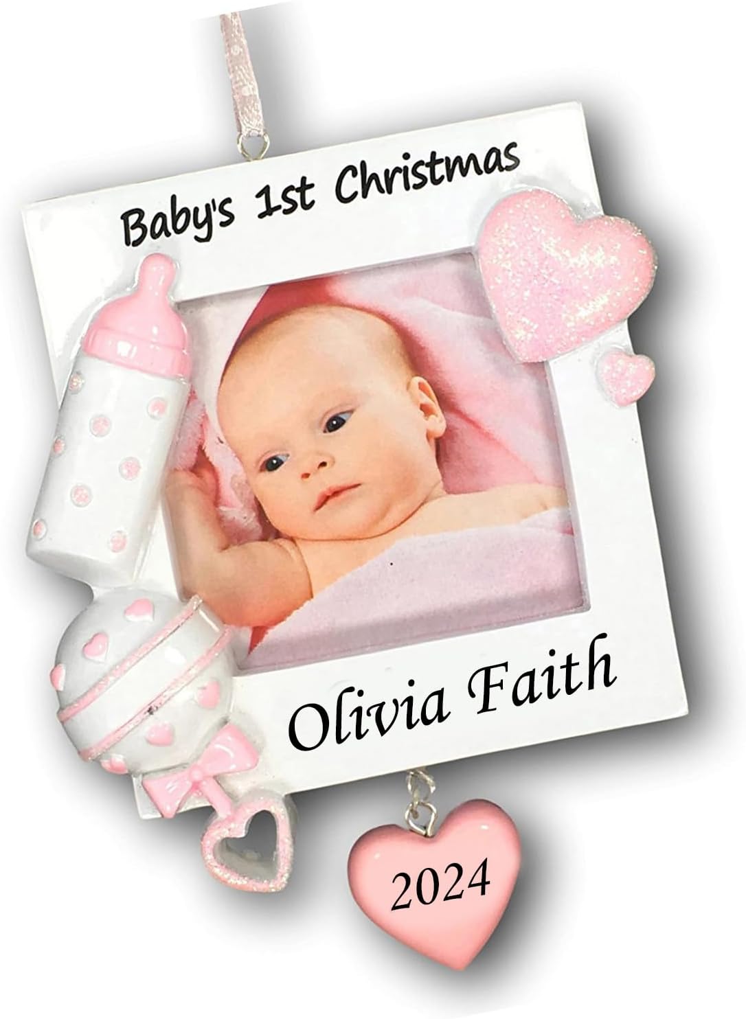 Baby Girl Christmas Ornament with Custom Name and Picture