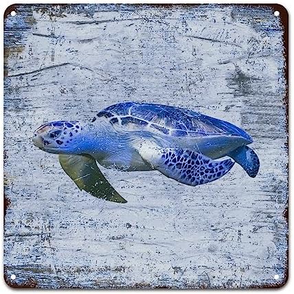 Coastal Ocean Theme Blue Sea Turtle Wall Sign 15x15in