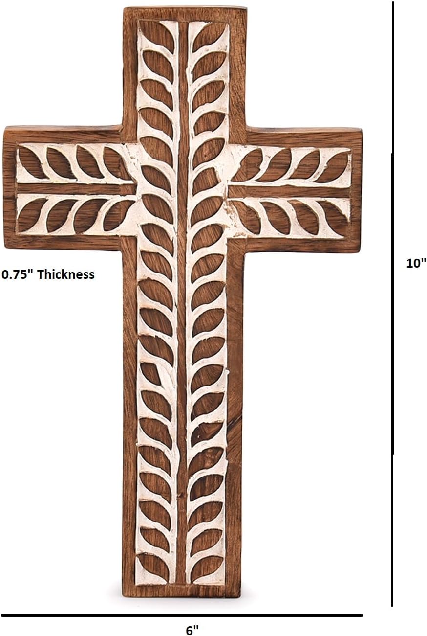 NIRMAN Mango Wood Religious Cross Wall Hanging Decor
