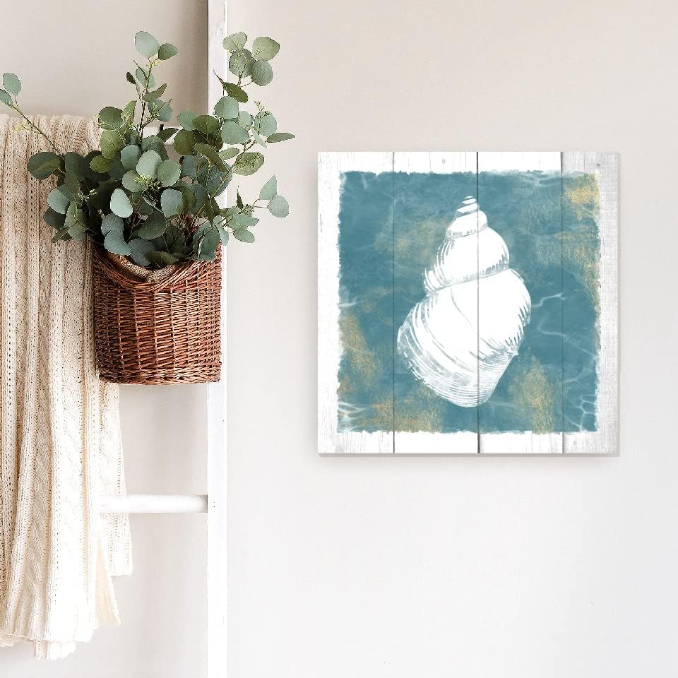 Seashell Beach Style Wood Wall Decor Sign 12x12