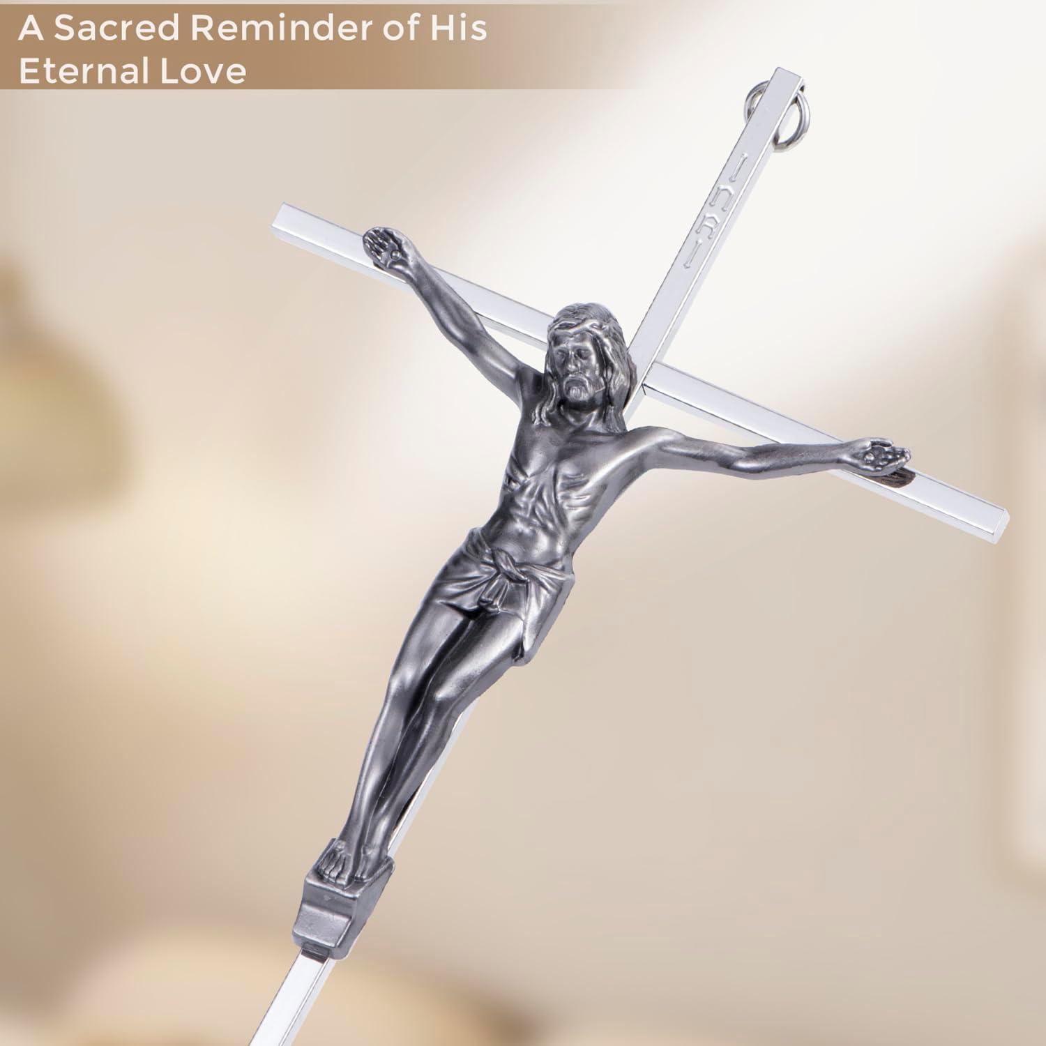 ACHIBANG 10 Inch Silver Crucifix Wall Cross - Catholic Metal Cross with Jesus INRI