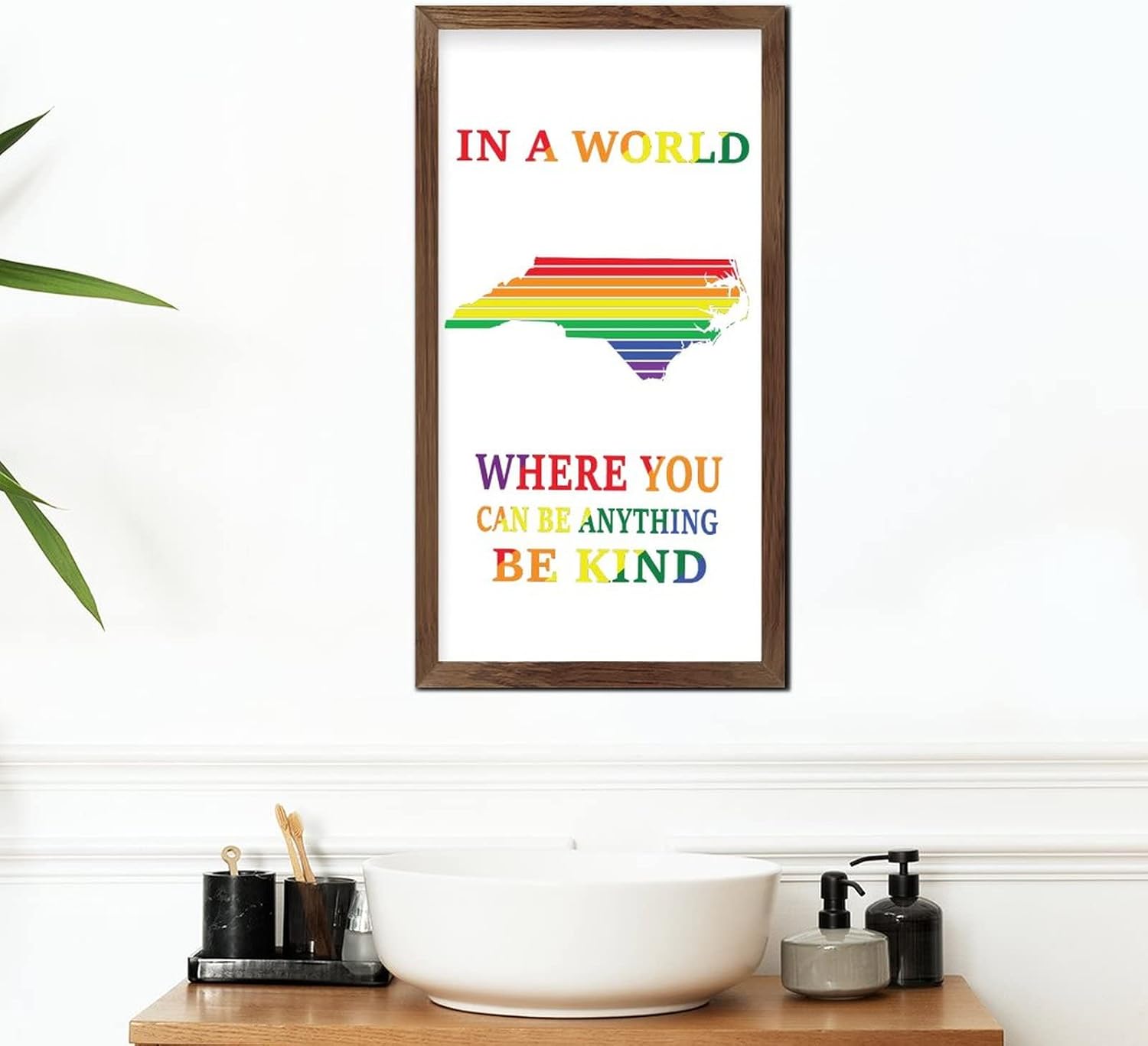 Rainbow NC Map Framed Wood Welcome Sign Farmhouse Decor