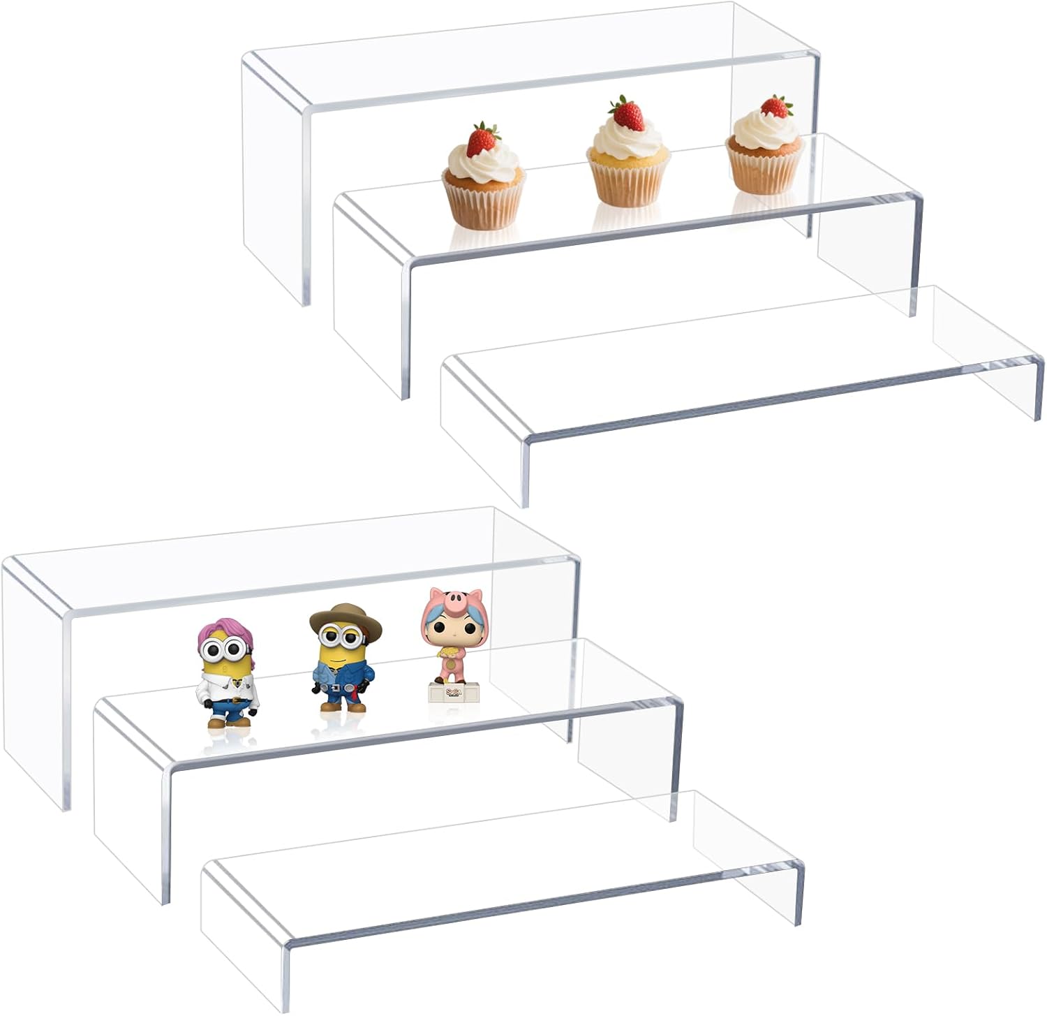 Blaithom Acrylic Display Risers 6pcs Set 12 Inch Clear Stackable Shelves