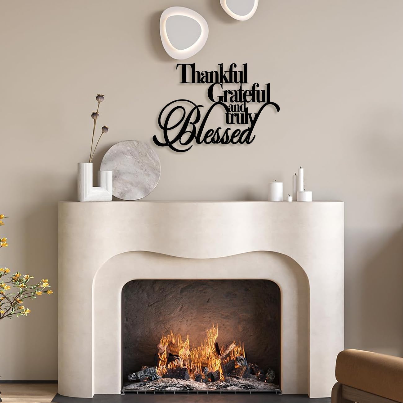 Thankful Grateful Blessed Wall Art Black 18x12 Metal Decor