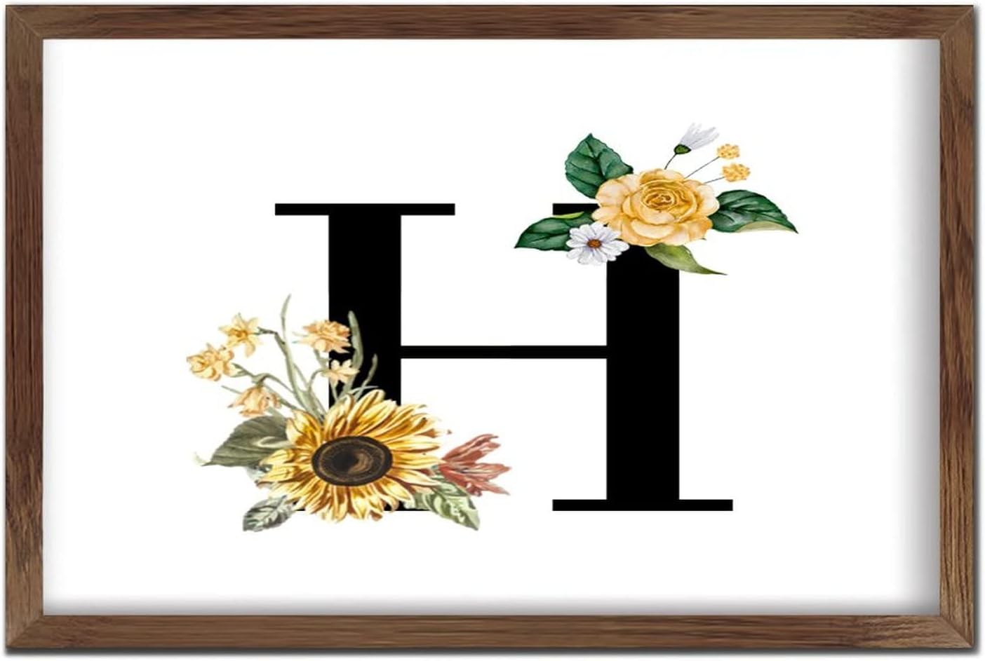 Black Monogram H Wood Framed Wall Sign Primitive Decor