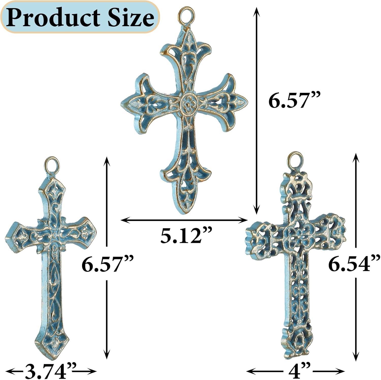 3 Pcs Cast Iron Crosses Wall Decor Set