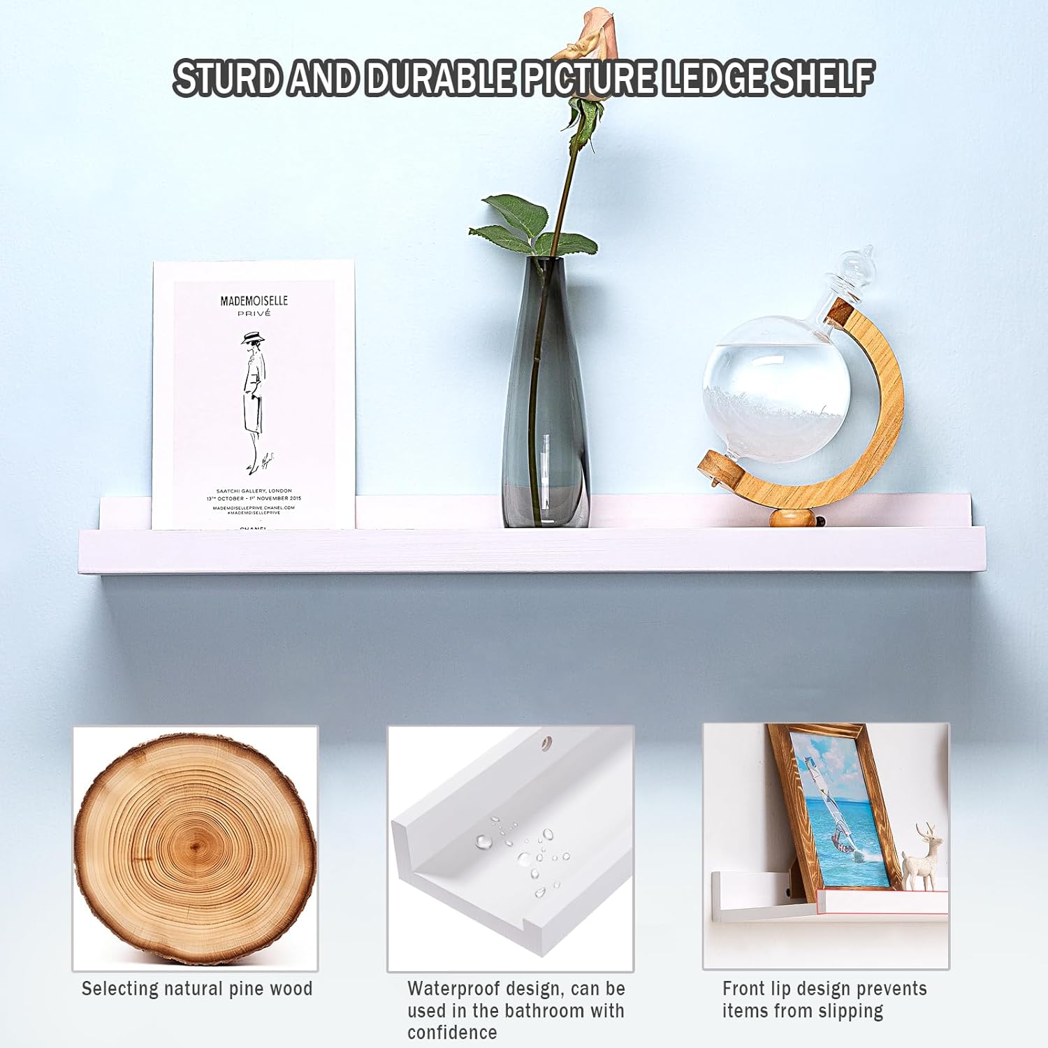 AZSKY White Floating Bookshelf Wall Mount 3 Pack Modern Storage