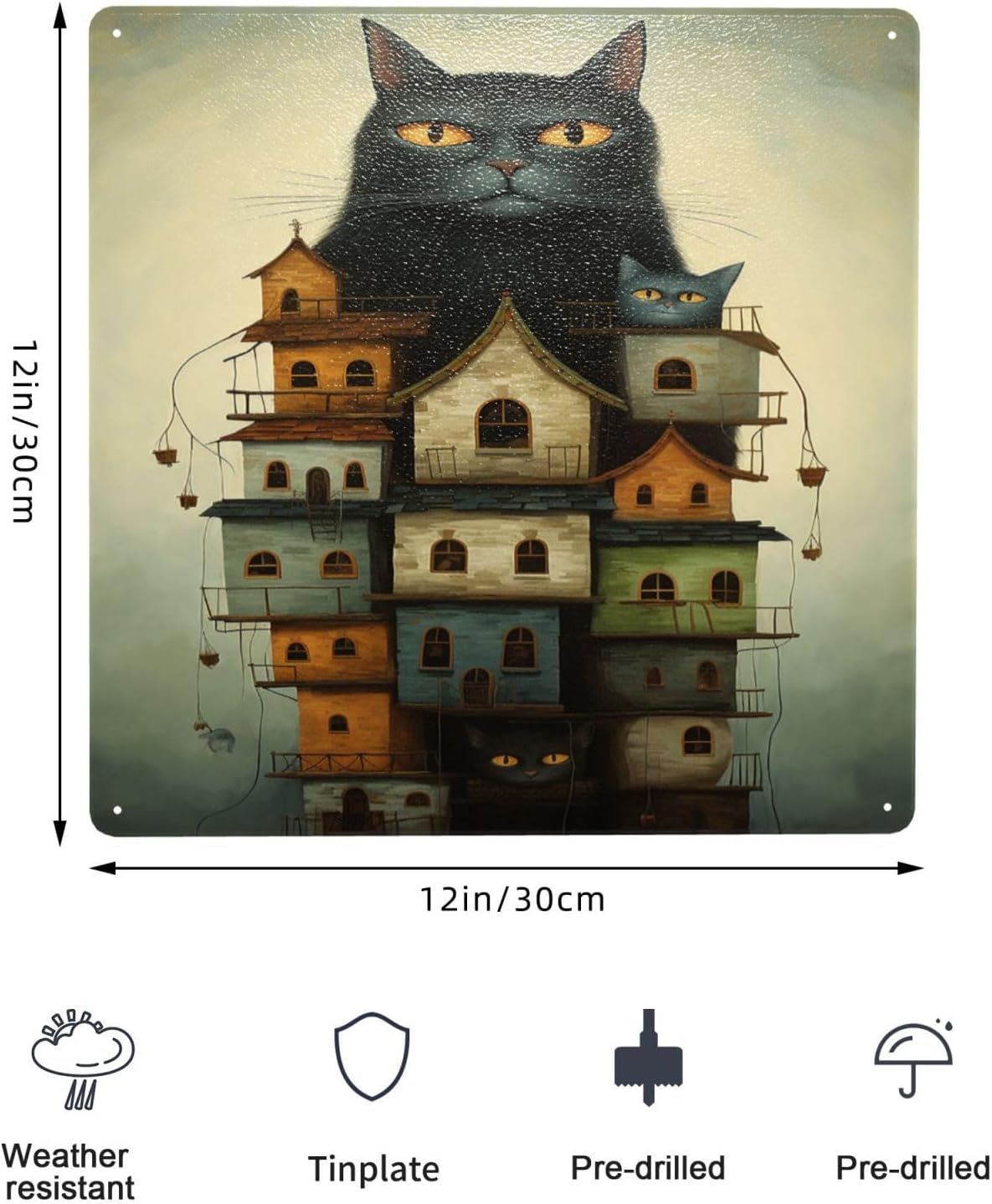 Mystic Feline Fortress Metal Wall Art Decor Sign